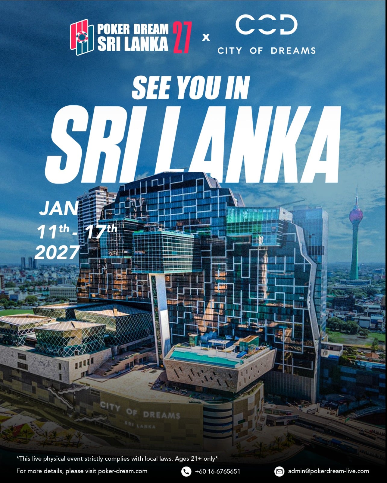 2027年1月11日から17日に開催されるPoker Dream 27 Sri Lankaの公式告知画像
